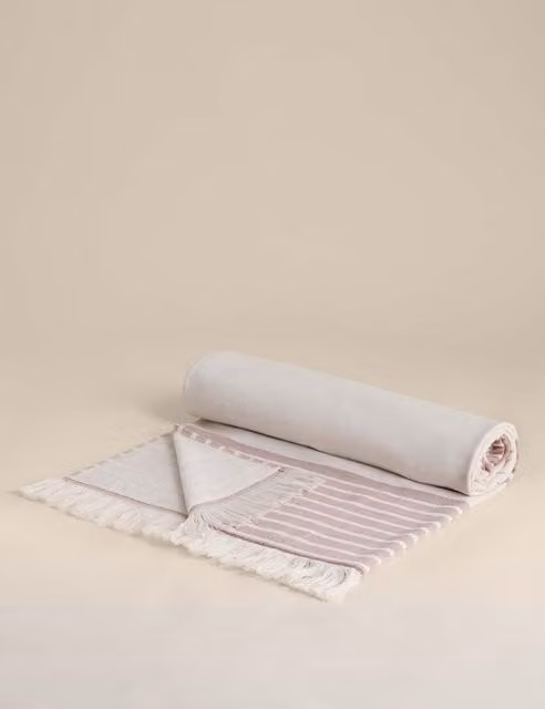 M&S Pure Cotton Hammam Beach Towel in Brown Mix