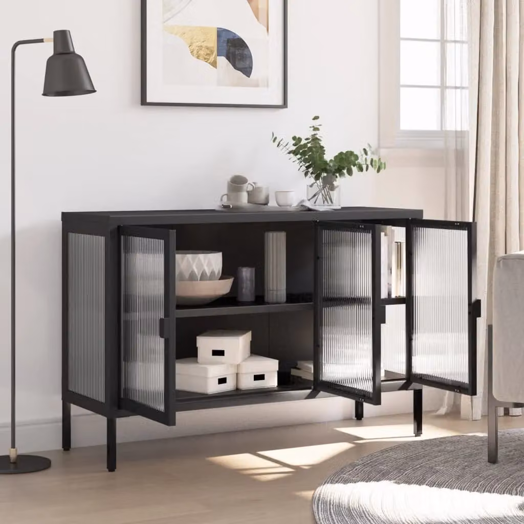 Berkfield Home Modern Black Sideboard with Glass and Metal, W/D/H: 105 x 35 x 70 cm – 3