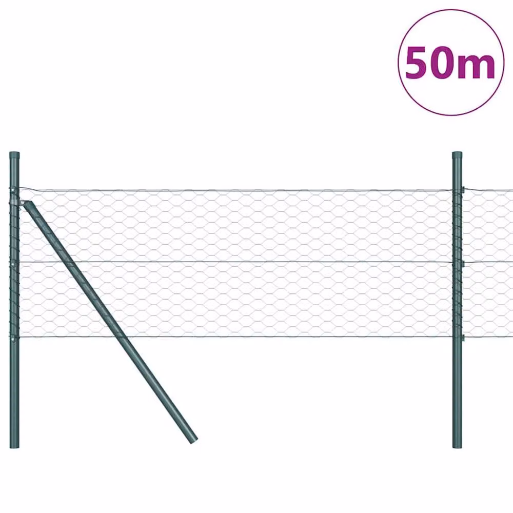 Berkfield Home Hexagon Fence in Grey and Green Galvanised Steel, 0.5 x 50 m – 3