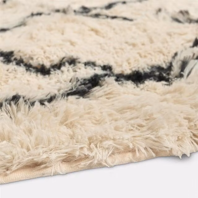 OHS Monochrome Printed Fluffy Geometric Rug W: 80 cm, L: 150 cm
