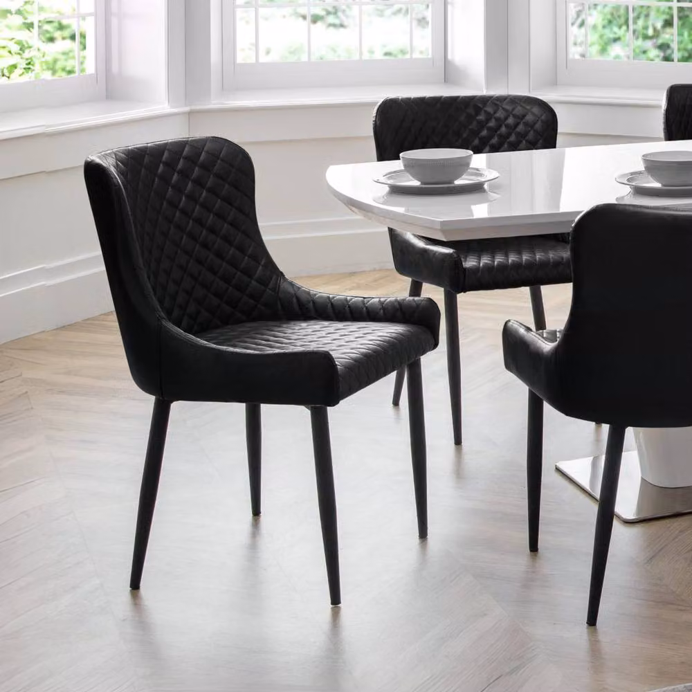 Cheshire Cromwell Set of 2 Black Faux Leather Dining Chairs with Armrests – 4