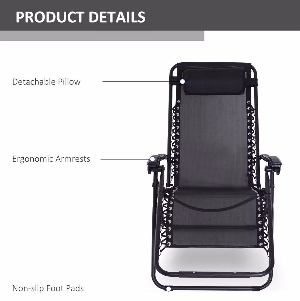 STILVORA Black Folding Zero Gravity Recliner Chair with Adjustable Headrest and Armrests – 5