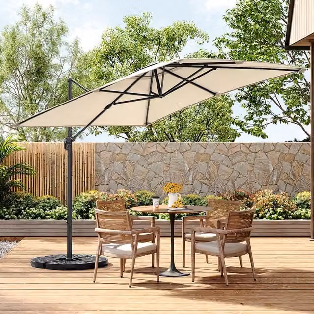 Livingandhome 3m Cantilever Garden Parasol with Fillable Base in Beige
