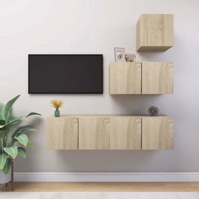Berkfield Home 4 Piece Modern Sonoma Oak TV Cabinet Set in Brown – 1