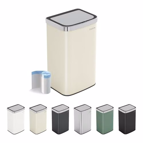 CozyLiving Automatic Motion Sensor Kitchen Bin with Soft Close Lid in Beige, W/D/H: 39.0 x 65.5 x 29.5 cm