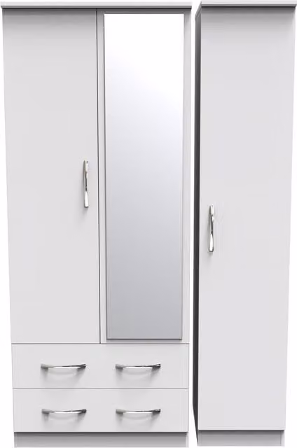 Ready Assembled 2 U Hampshire Triple Mirrored Wardrobe with 2 Drawers in White