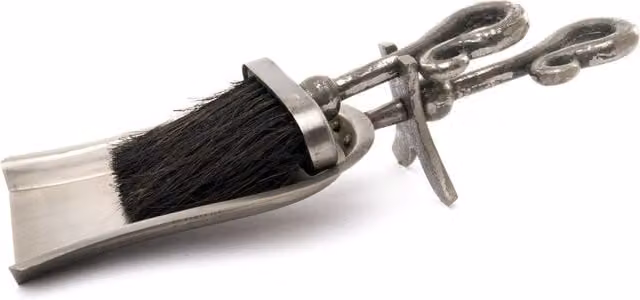 KDMK Antique Silver Pewter Crook Handled Hearth Tidy Fireplace Organiser
