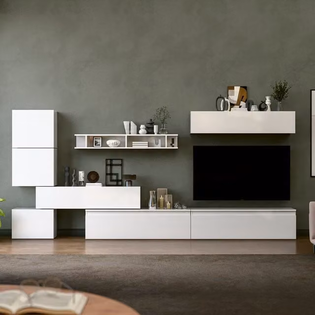 Decorotika Dijon Wall Mounted Entertainment Center in High Gloss White