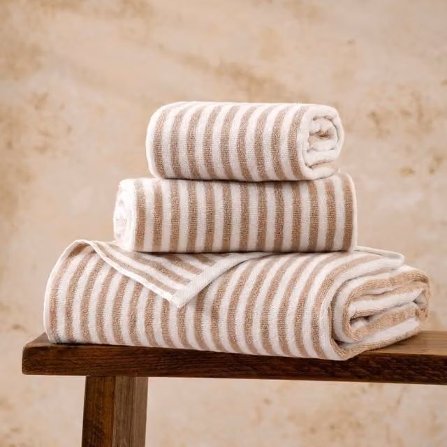 Yard Hebden Striped Fluffy Cotton Towel in Beige and White
