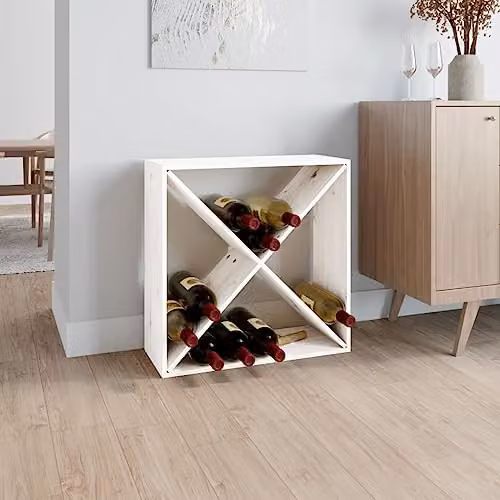 vidaXL Solid Wood Pine Freestanding Wine Cabinet and Sideboard in White, W/D/H: 124 x 25 x 62 cm – 2