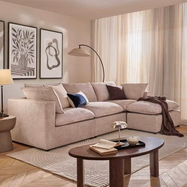 Furnishings For Less UK Symphony Chenille Fabric Modular L-Shaped Corner Chaise Sofa in Beige – 1