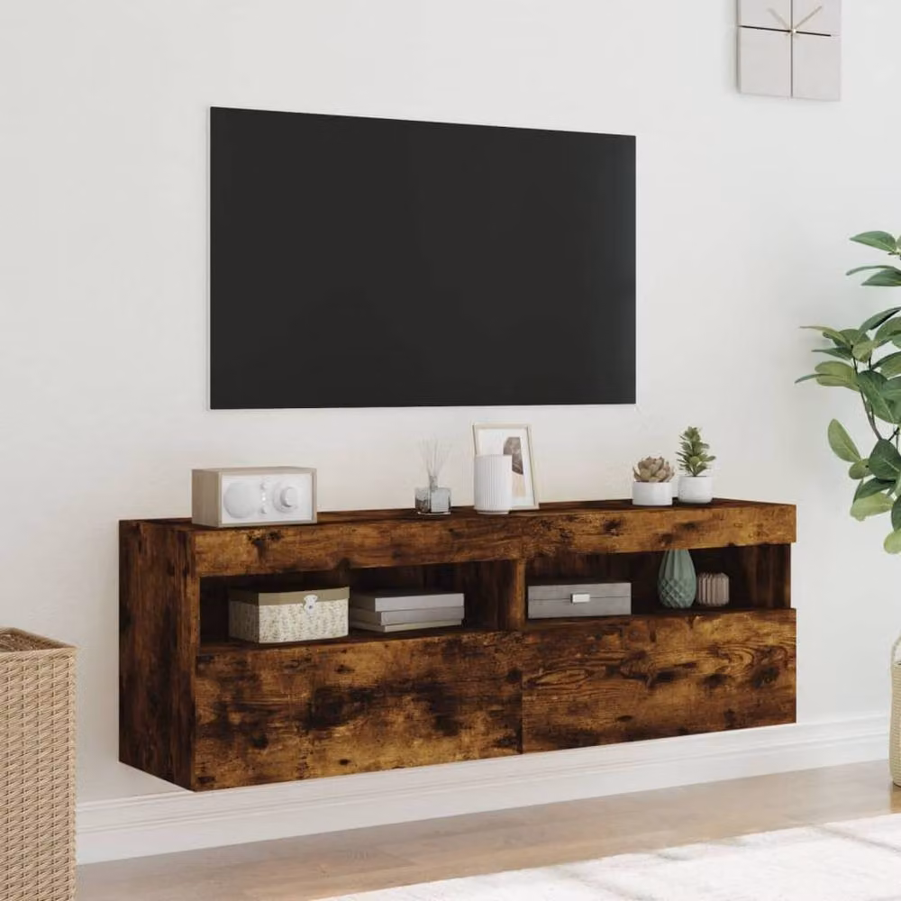Berkfield Home Set of 2 TV Wall Cabinets with LED Lights in Smoked Oak Brown, W/D/H: 60 x 30 x 40 cm – 5
