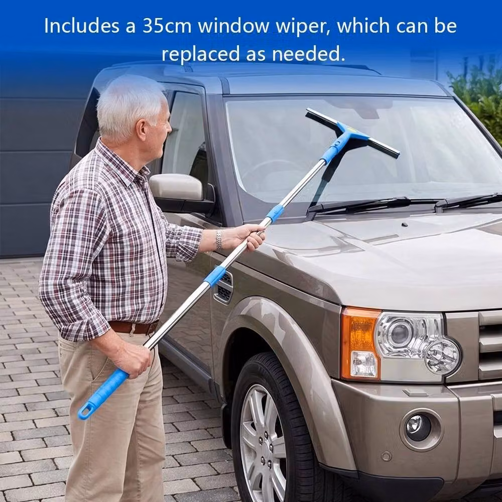 Kelvenix Blue Glass Cleaning Squeegee Set with Refillable Head and Microfibre Material – 4