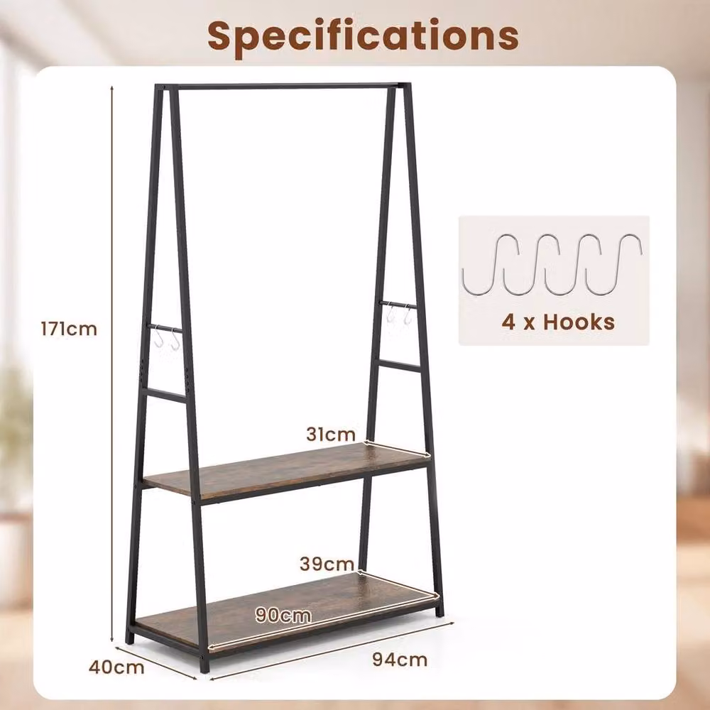 KORVIXA Industrial Metal Freestanding Coat and Scarf Rack in Multicolour, W: 90 cm – 1