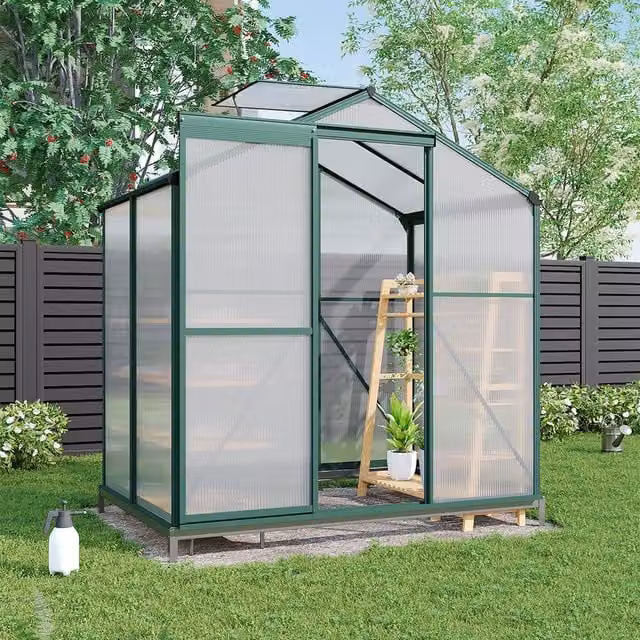 Breeins Aluminium Frame Greenhouse with Polycarbonate Window and Base, Green and Clear, W/D/H: 130 x 130 x 190 cm