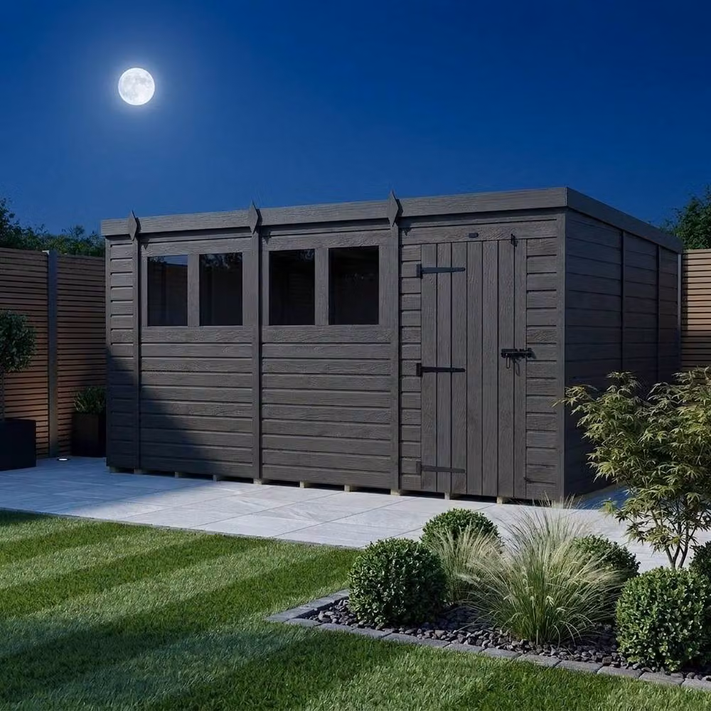 Buttercup Farm Grey Composite Pent Garden Shed with Single Door and Windows, W: 457.2 cm, D: 274.3 cm, H: 210 cm – 3