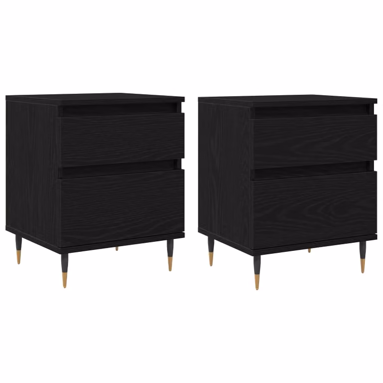 Berkfield Home Set of 2 Black Oak Bedside Cabinets, W/D/H: 40 x 35 x 50 cm