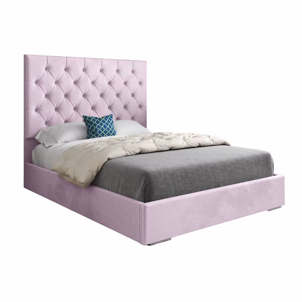 KDMD Fetcham Pink Velvet Upholstered Chesterfield Bed Frame, W/D/H: 120 x 137 x 128 cm – 2