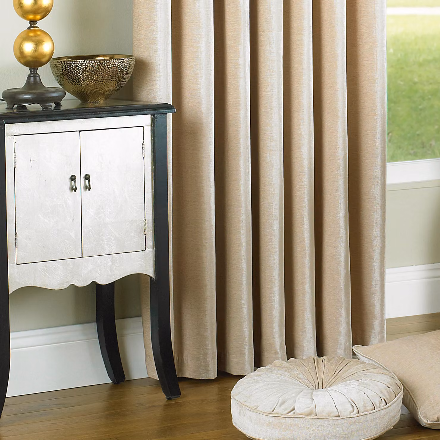 Paoletti Wellesley Eyelet Curtains in Beige, Width: 168 cm, Drop: 183 cm – 2