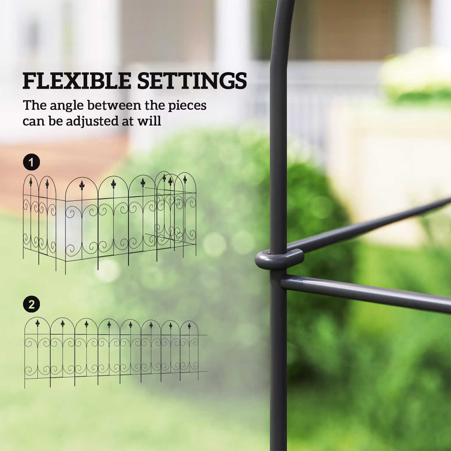 Outsunny 8-Panel Metal Garden Fencing, Rustproof Black Picket Fence for Flower Beds and Borders – 3