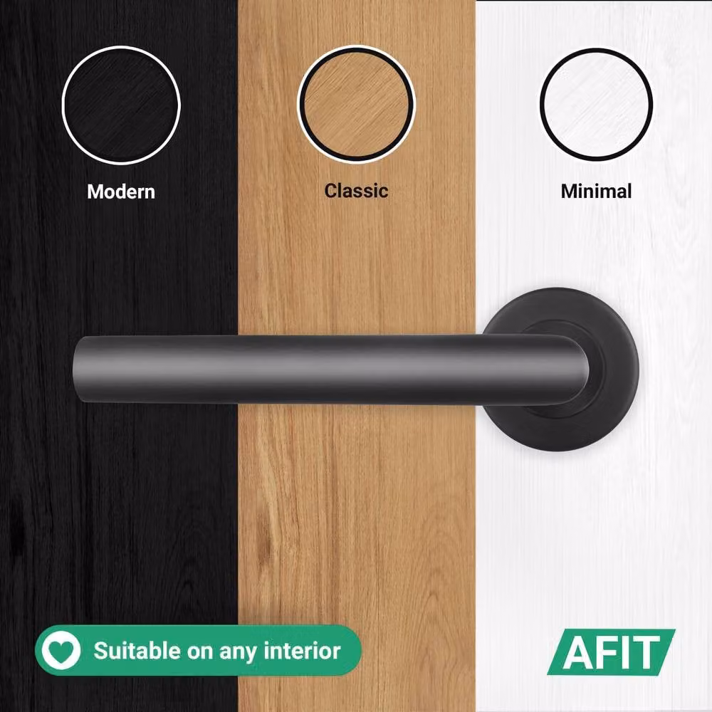 AFIT Matt Black Stainless Steel Lever on Rose Door Handles and Latch Kit, W/D/H: 15 x 15 x 7 cm – 6