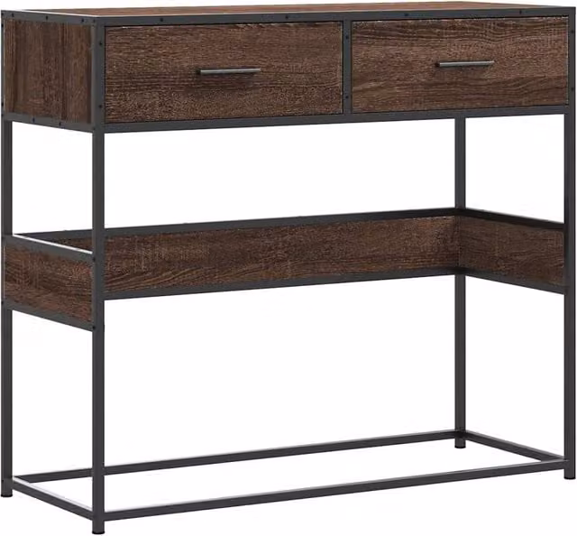 Berkfield Home Console Table in Brown Oak, W/D/H: 90 x 35 x 80 cm