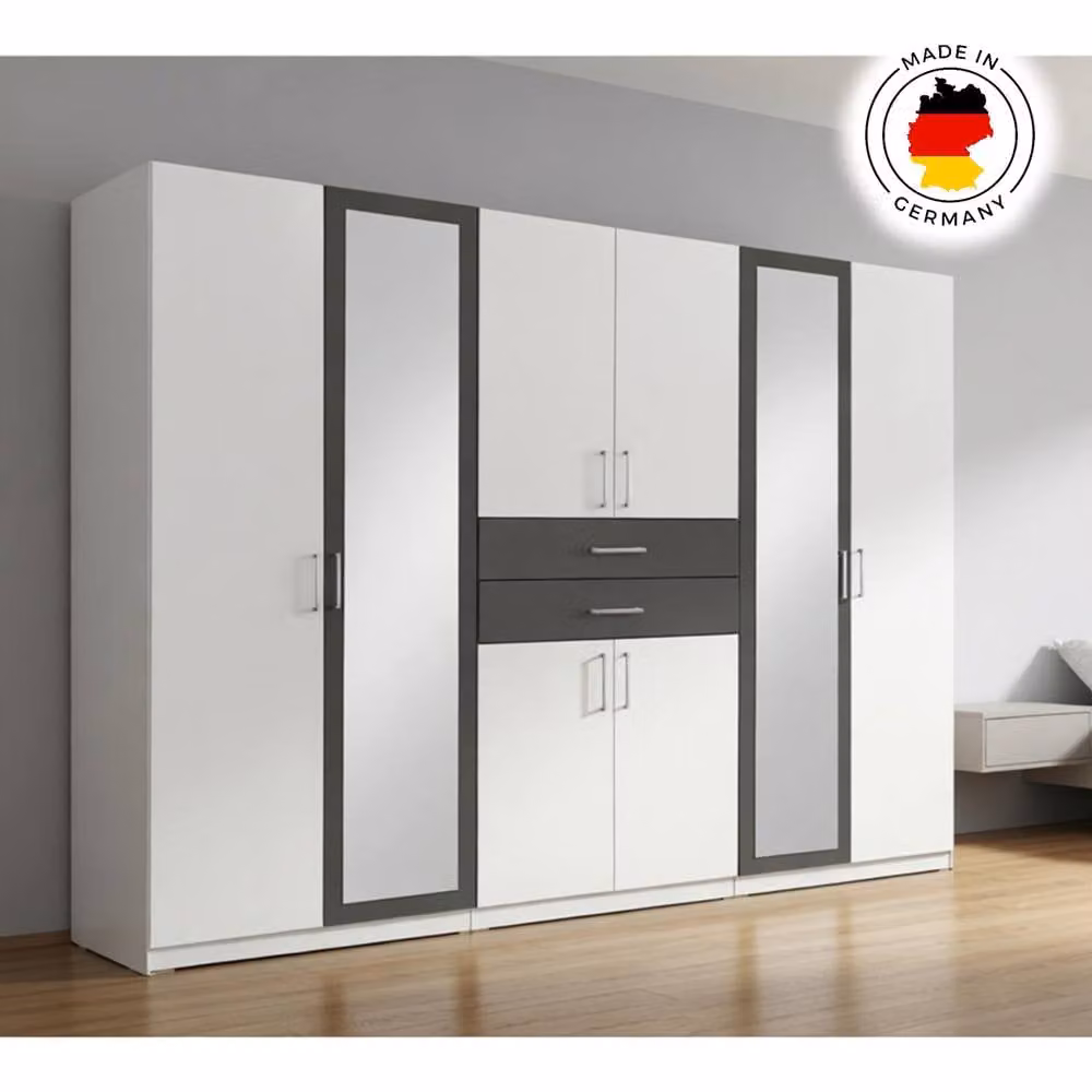 KDMD Diver White and Grey 6 Door Wardrobe with Mirror, W: 270 cm – 4