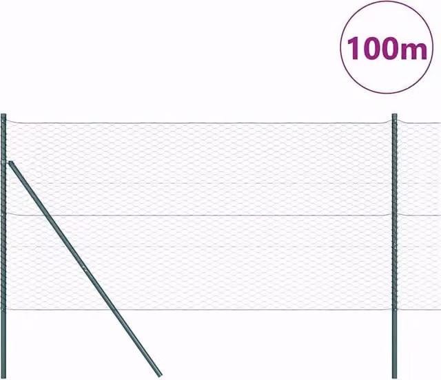 Berkfield Home Green Powder-Coated Steel Hexagon Fence, H: 140 cm x W: 100 m – 1
