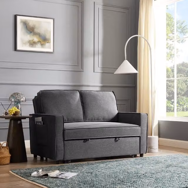 Home Detail Hugo 2 Seater Pull Out Sofa Bed in Grey Fabric