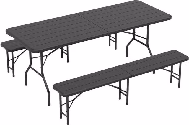 MCC Direct 6ft Folding Table and Bench Set for Indoor and Outdoor Use in Dark Wood and Dark Grey