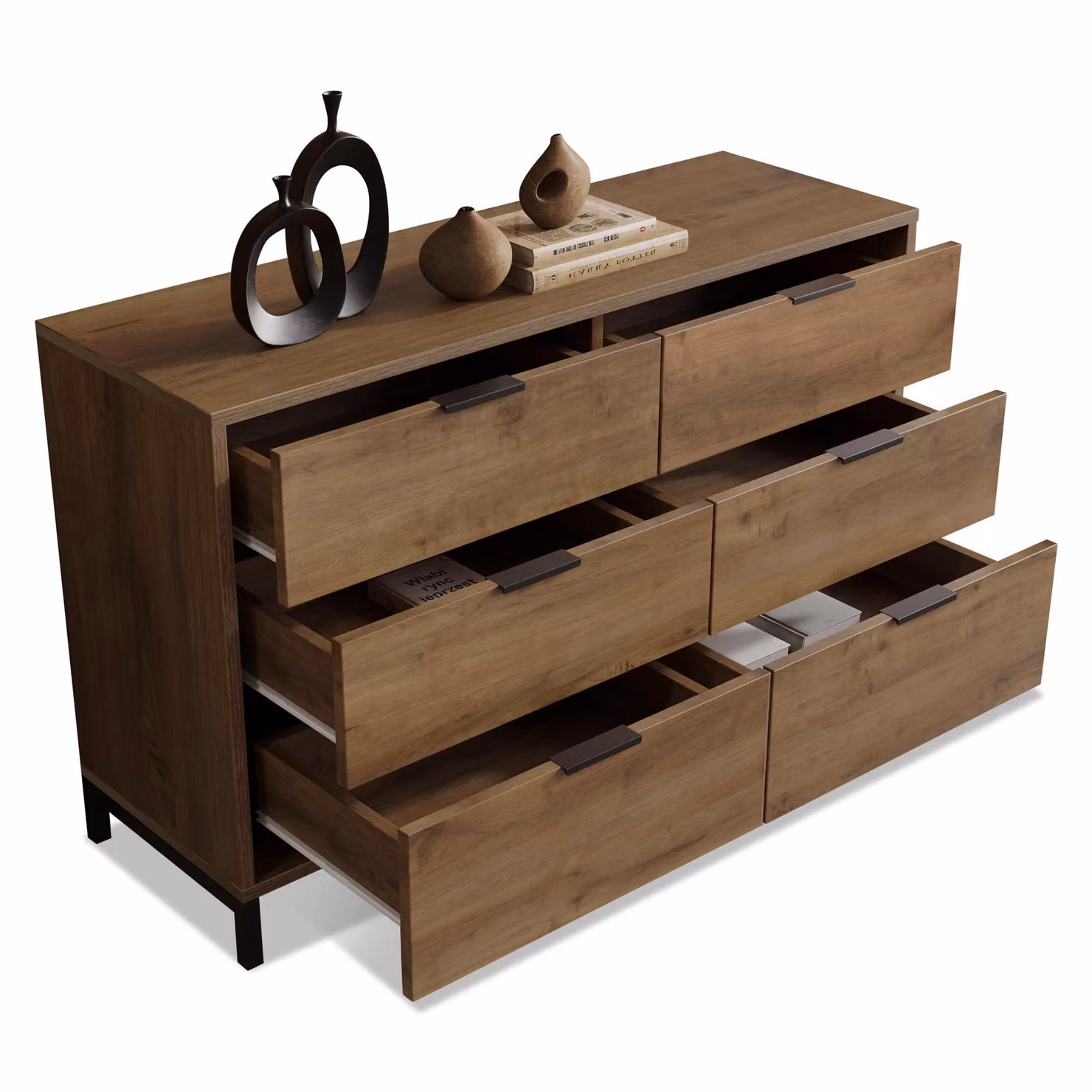 Aosom UK Dark Oak Sideboard with 6 Drawers and Industrial Metal Frame, W/D/H: 120 x 40 x 76 cm – 2