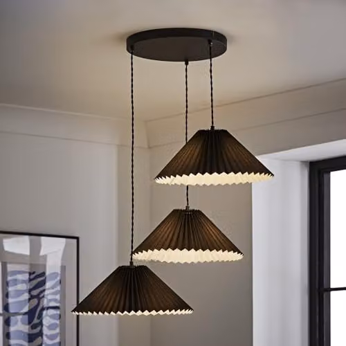 ValueLights Akira Black 3 Way Triple Drop Pleated Fabric Ceiling Pendant Light with LED Bulbs – 2
