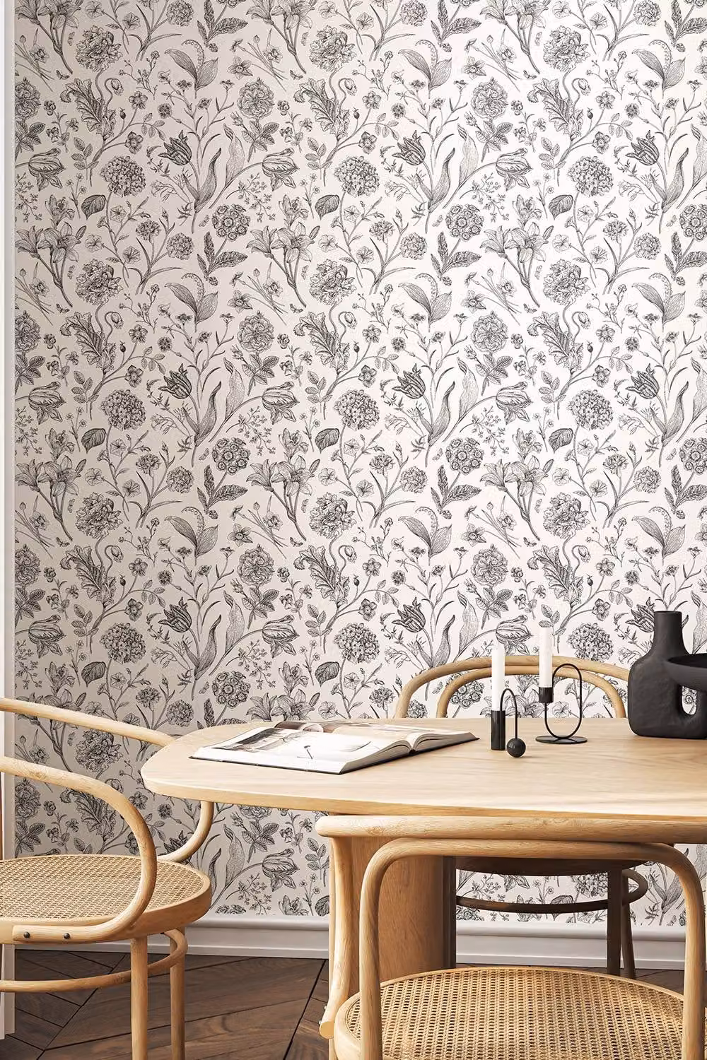 Hoopla Walls Floral Toile Ebony Black 10m Wallpaper – 2