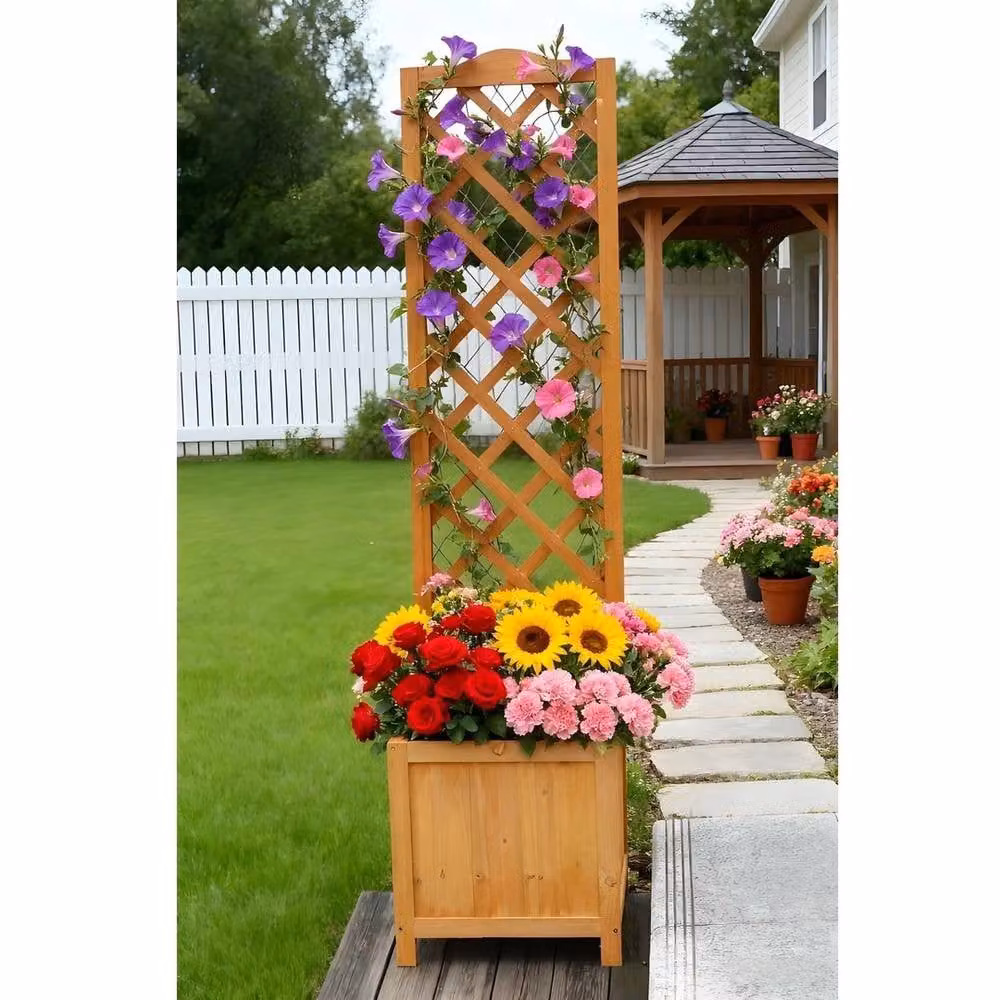 Nordara Brown Wooden Square Planter with Trellis – 5