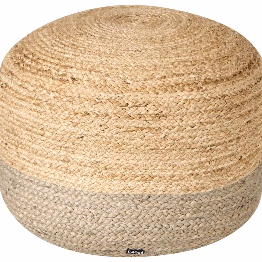 Wyld and Coco Jute Round Ottoman in Beige, W/D/H: 50 x 50 x 40 cm – 2