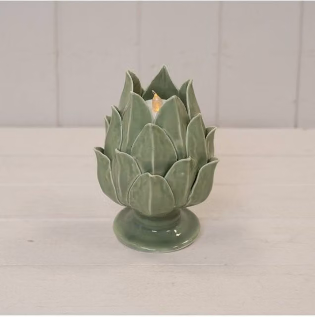 KDMD Sage Green Ceramic Artichoke Tealight Candle Holder
