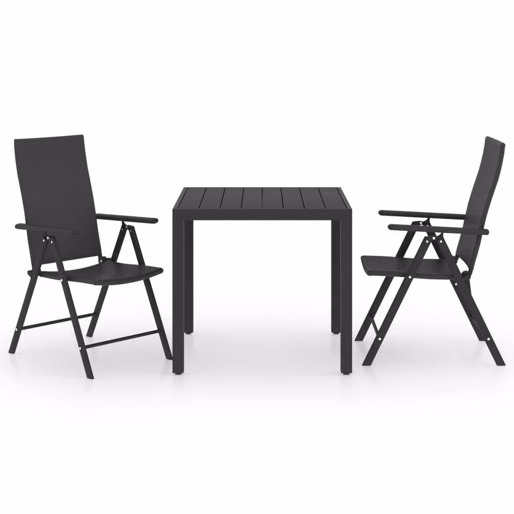 Berkfield Home 3 Piece Black Rattan and Metal Garden Dining Set – 2