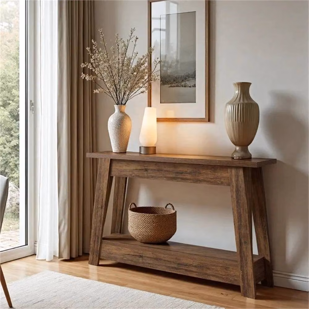 Havendro 2-Tier Rustic Brown Console Table with Storage for Hallways, Width: 105 cm – 5
