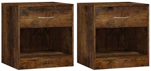 Berkfield Home Set of 2 Smoked Oak Bedside Cabinets with Drawer in Brown