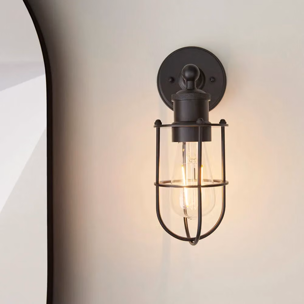 Loops Industrial Black Metal Caged Bathroom Wall Light with IP44 Rating – 5