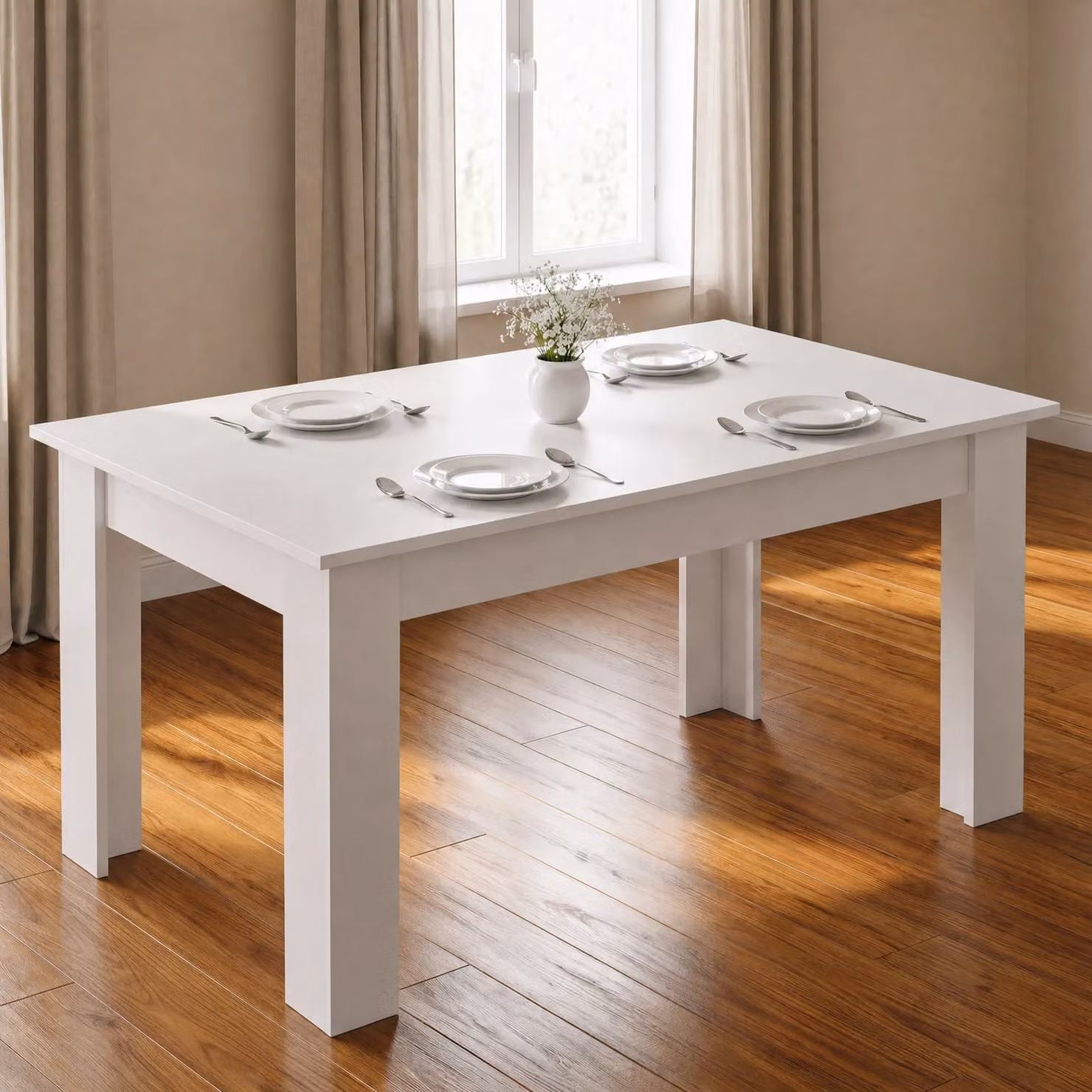 DHS Modern Rectangular Dining Table in White or Black, W: 140 cm, D: 80 cm, H: 75 cm