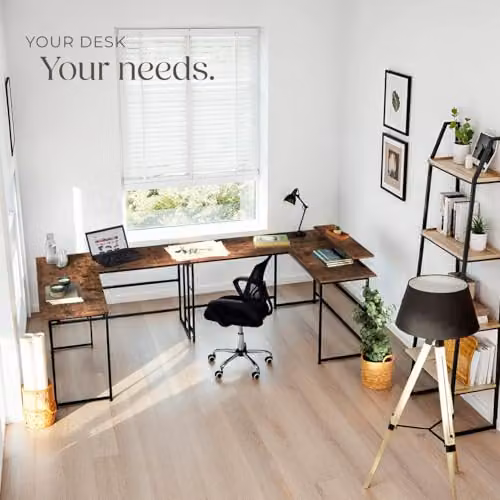 tectake Melrose Corner Desk with Movable Monitor Stand in Brown and Black, W/D/H: 140 x 130 x 76.5 cm – 2