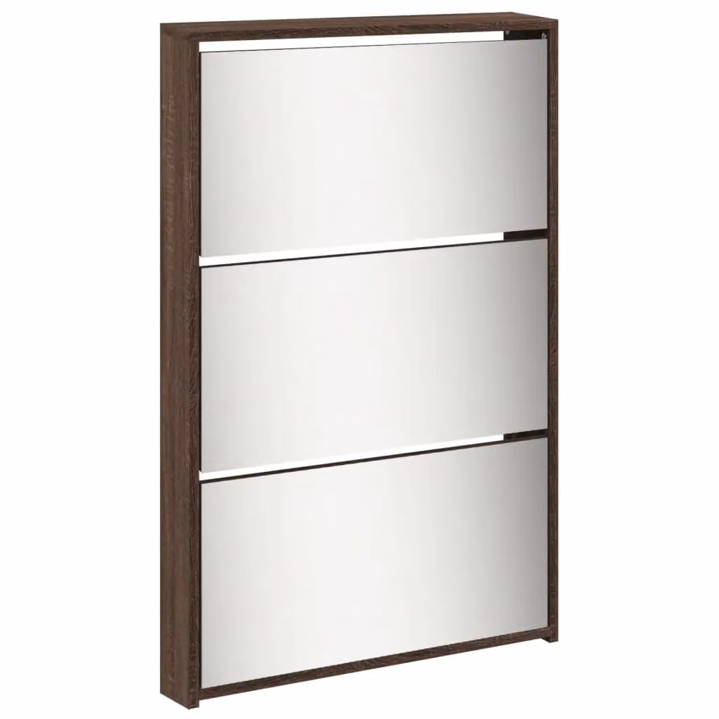 Berkfield Home Modern Shoe Cabinet with Mirror in Brown Oak, W: 63 cm, D: 17 cm, H: 169.5 cm – 2