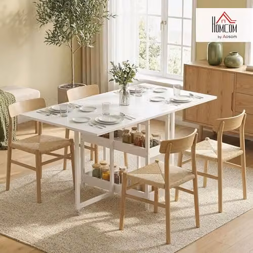 HOMCOM White Folding Drop-Leaf Dining Table for 4 Adults, W/D/H: 120 x 80 x 75 cm – 2