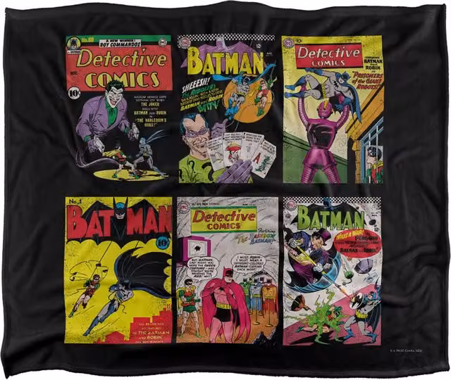 DC Comics Batman BM Covers Blanket in White and Multicolour, W: 152 cm, D: 127 cm