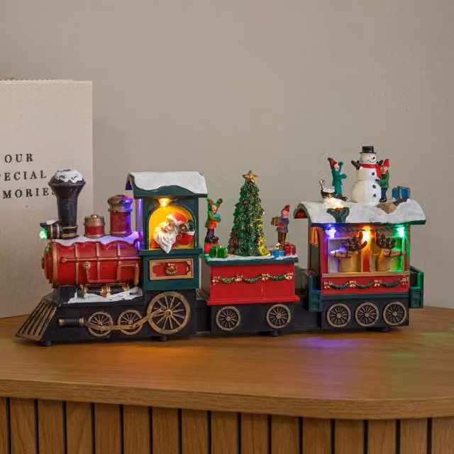 Samuel Alexander Choo Choo Snow Scene Christmas Train Decoration with Multicoloured LEDs, Music and Timer