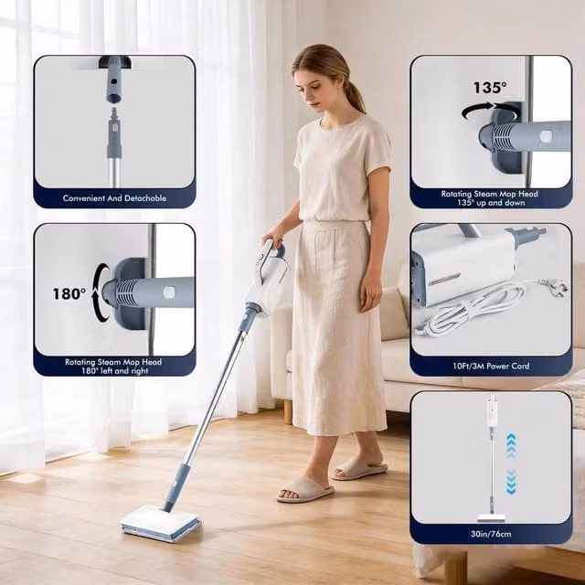 EONLION 8-in-1 Handheld Steam Mop Cleaner for Floors, Carpets and Windows, White