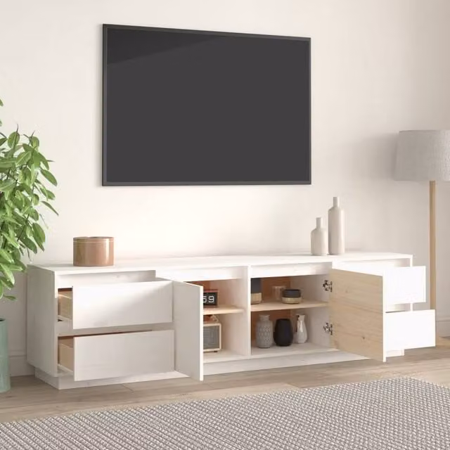 Berkfield Home White Solid Wood Pine TV Cabinet W: 176 cm, D: 37 cm, H: 47.5 cm