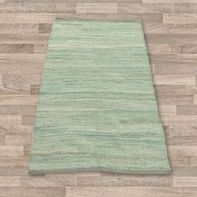 KDMK Aqua Indian Handloom Cotton Rug, Green, Rectangular, Flat Weave