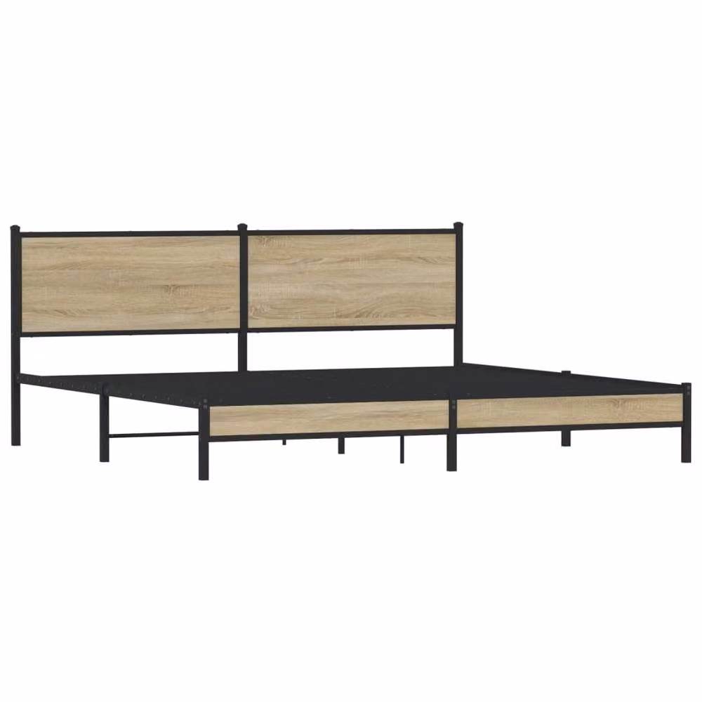 Berkfield Home Metal and Wood Bed Frame in Sonoma Oak and Brown, 200 x 200 cm – 3